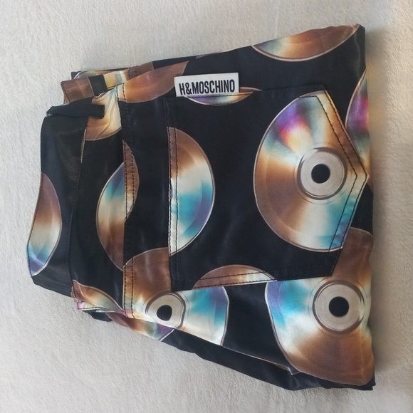 Moschino × H&M CD Print Black Satin Jeremy Scott Designer Rare Limited Ed. Pants - Picture 3 of 16